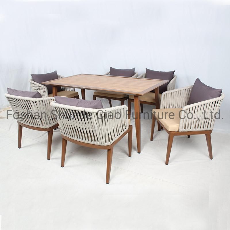 Outdoor Rope Aluminum Garden Dining Table and Chair Set Patio Furniture