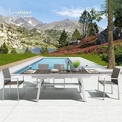 Hot Sale Outdoor Furniture Plastic Wood Extensible Table Garden Set with Mesh Chairs - Trevi