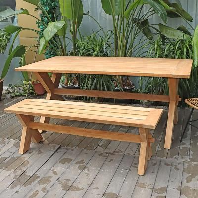 Modern Leisure Wood Lounge Outdoor Dining Furniture Teak Outdoor Dining Table Benches