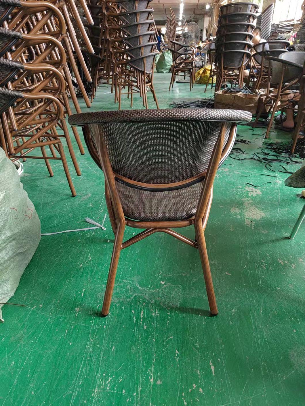 Textilene Aluminum Frame Plastic Rattan Outdoor Stackable Dining Chair