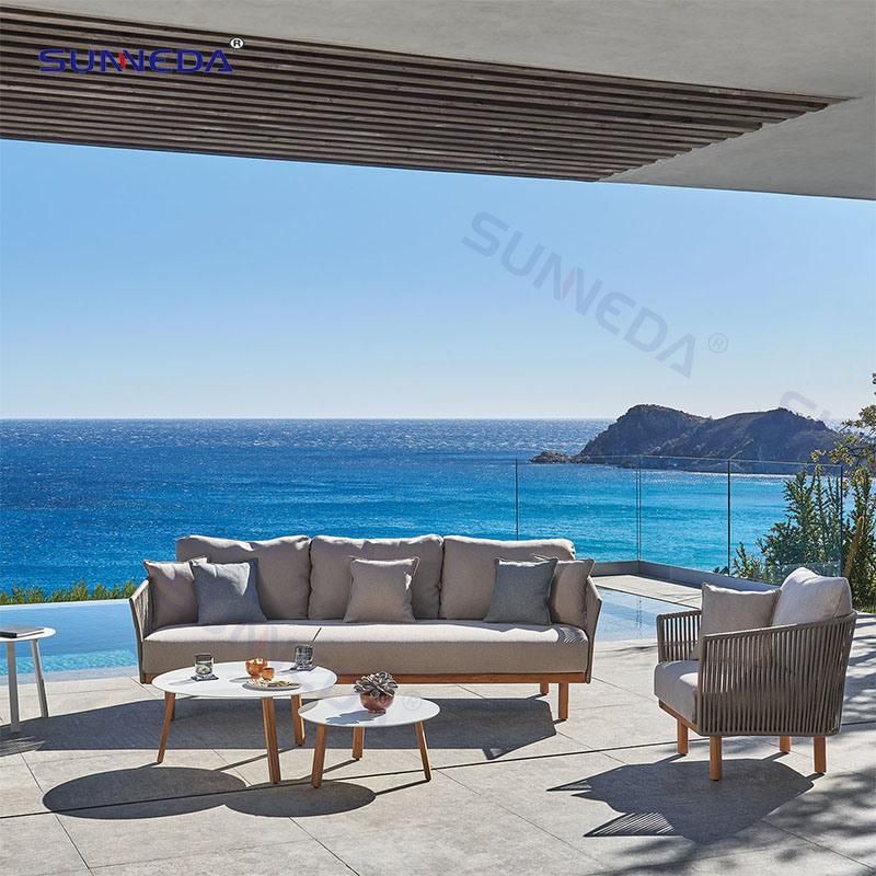 Hotel Villa Resort Modern Patio Furniture Garden Outdoor Aluminum Rope Lounge Sofa Aluminum Frame Woven Stand Sofa Set