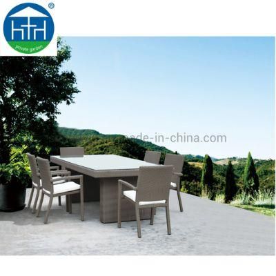 Outdoor Rattan Patio Garden Furniture Dining Set in Black Chair and Table