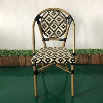 High Quality French Style Bistro Chair for Restaurant Cafe Aluminum PE Rattan Stackable Outdoor Dining Chair