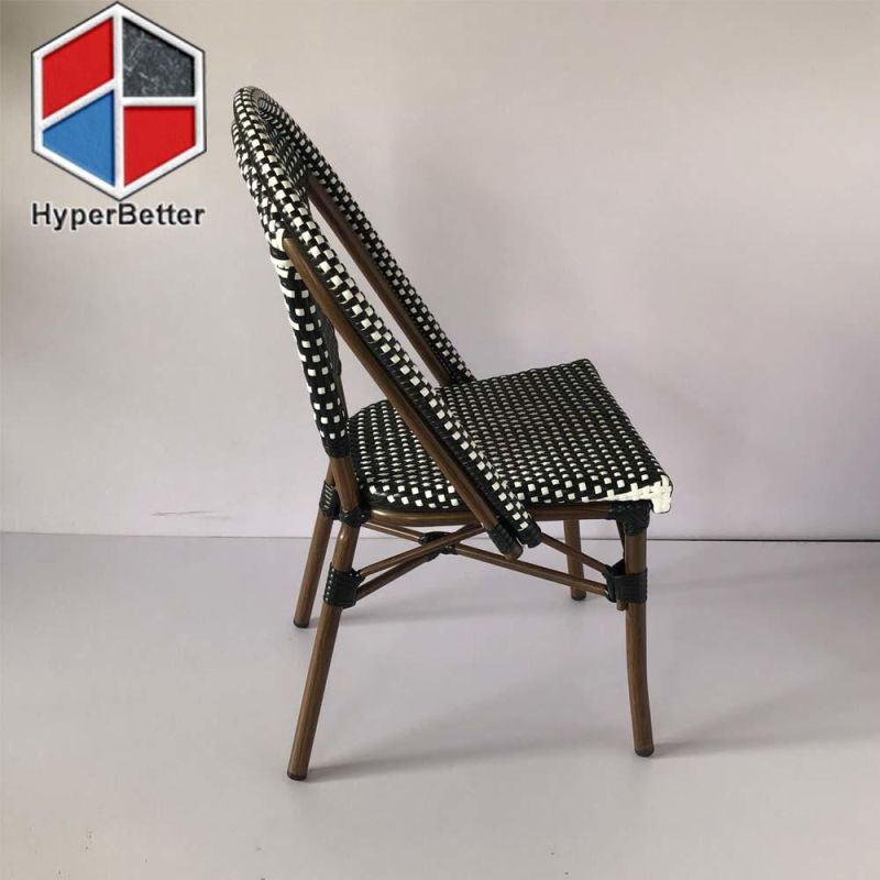Stacking Patio Dining Chair with Black and White Rattan