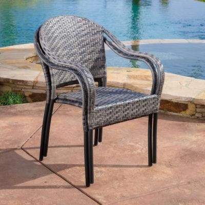 Outdoor Lawn Furniture Bamboo Look Patio PE Wicker Restaurant Dinner Arm Rattan Chair