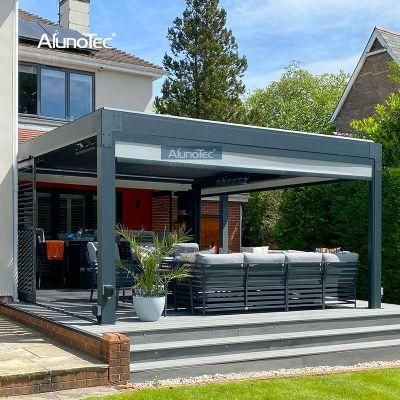 AlunoTec Freestanding Wall Mounted Patio Motorized Aluminium Pergola Roof with Motorized Side Screens Slat Fences