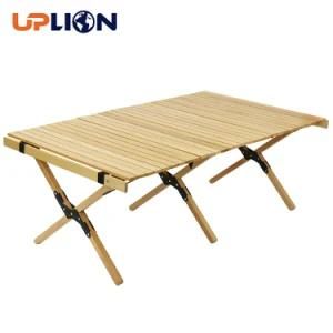 Uplion Outdoor Picnic Table Portable Custom Wood Folding Table BBQ Roll Top Wood Camping Table