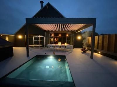 Outdoor Furniture Motorized Roof Shutter Gazebo with LED Light