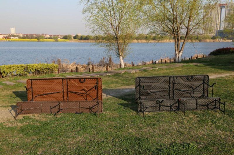 6FT Wood Grain Folding in Half Table in Anthracite Color