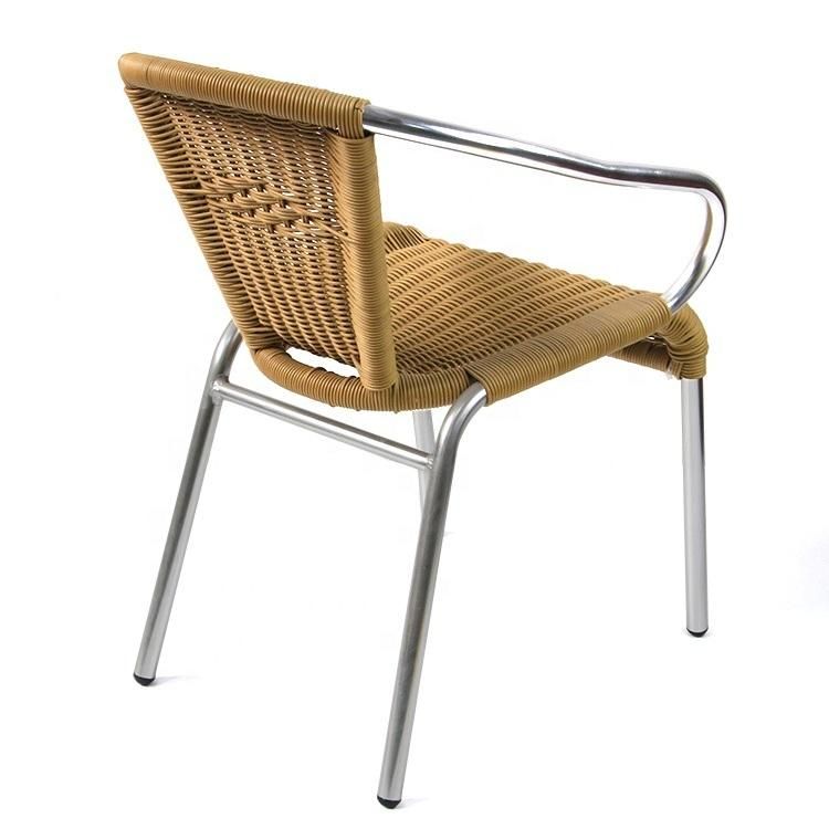Fashion Beige Color PE Rattan Wicker Dining Chair Indoor and Outdoor Bull Head Garden Chair