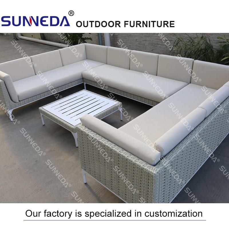 Modern Leisure Rattan Outdoor Corner Sofa and Tea Table Set for Pool Garden Hotel Bar Multi-Seat Sofa with Cushion