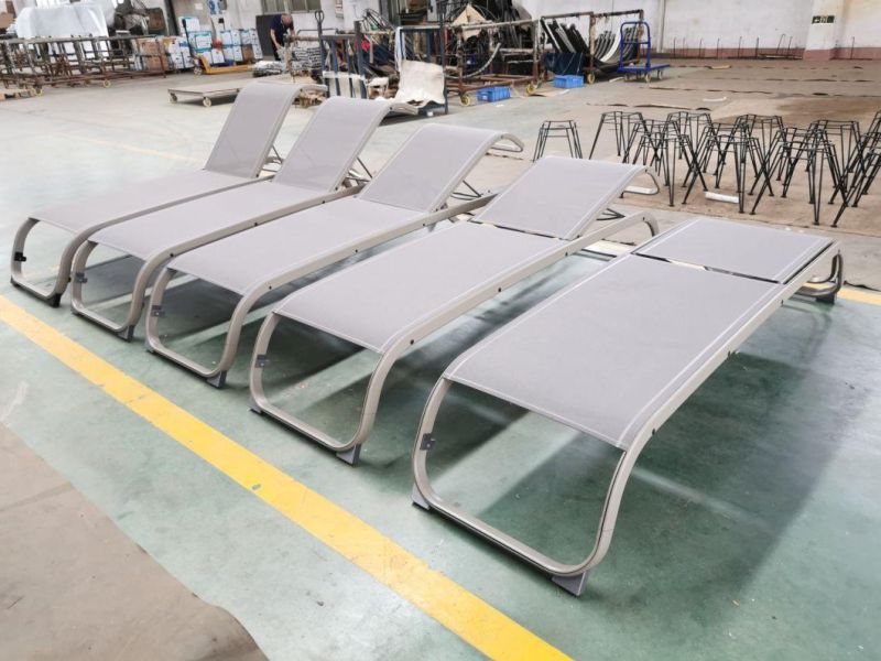 Garden Hotel Commercial Textilene Mesh Chaise Lounge with Quick Dry Aluminum Sun Bed