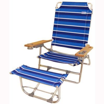 Easy Pop-up and Carry Folding Chair in Blue, Medium Seat Beach Chair with Wood Armrest and Sun Canopy