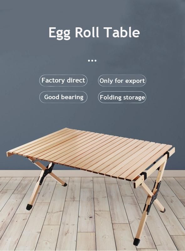 Solid Wood Outdoor Folding Table and Chair Set Outdoor Egg Roll Camping Tables