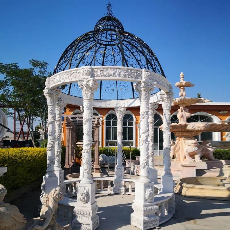 Garden Decoration Large White Marble Gazebo with Lady Sculptures