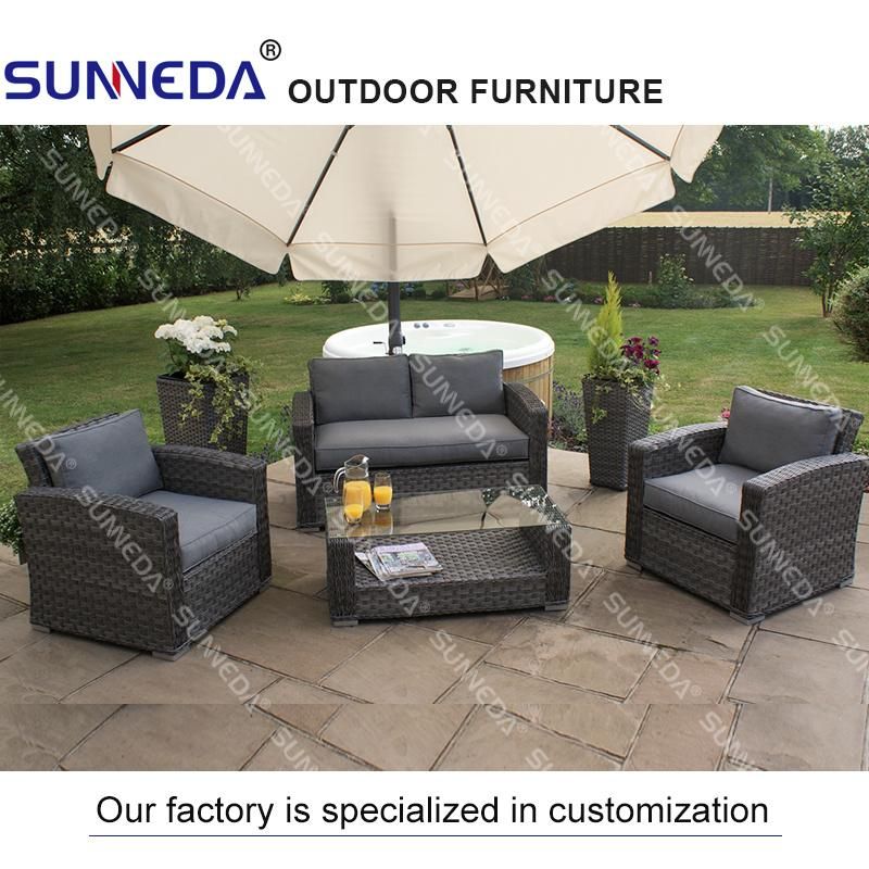 Modern Leisure Rattan Outdoor Corner Sofa and Tea Table for Pool Garden Hotel Bar Multi-Seat Sofa with Cushion