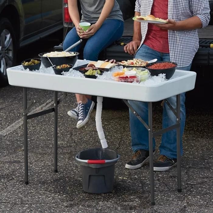 Modern Home 4′ Portable Folding Party Ice Bin Table with Skirt - White