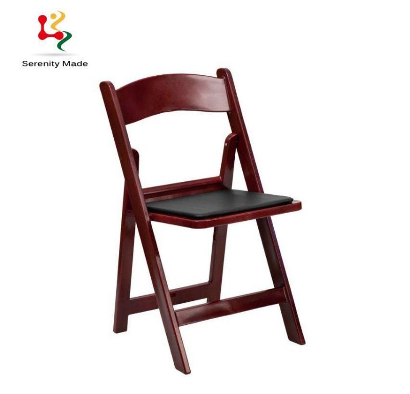 Event Furniture Wooden Frame Folding Leather Seat Dining Chairs with Footstep