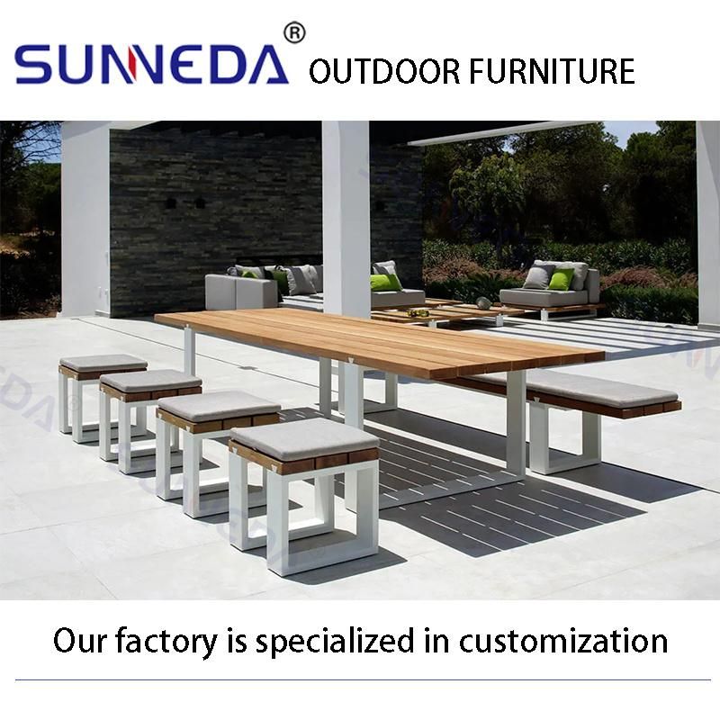 Simple Design Rectangular Outdoor Dining Table with Square Cone-Shaped Foot