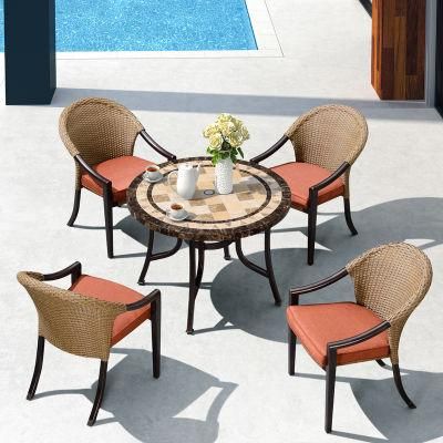 Outdoor Dining Cast Aluminum Frame &amp; Waterproof Rattan Chair