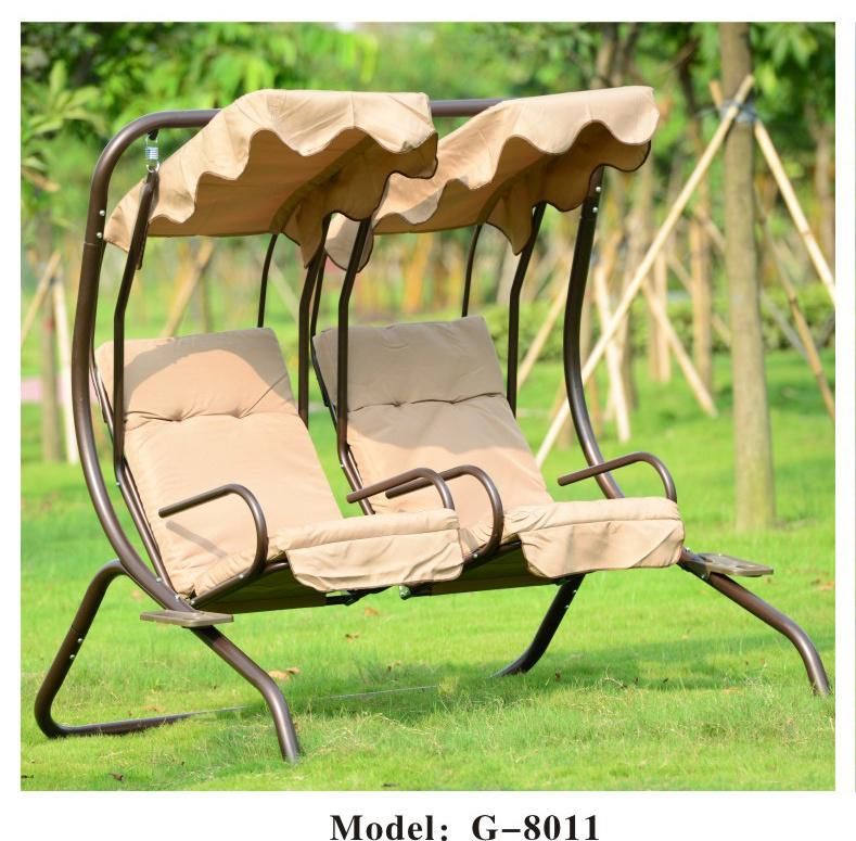 Giantex Hanging Chaise Lounger Chair Arc Stand Porch Swing Hammock Chair W/ Canopy Khaki Outdoor Furniture