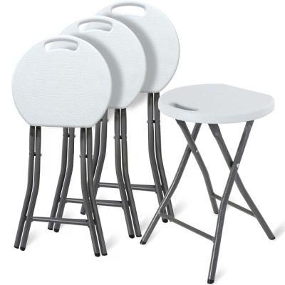 Portable White Plastic Folding Bar Stool for Kitchen Home Garden