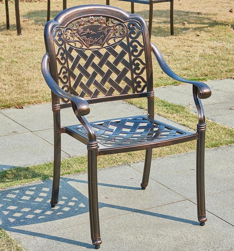 6 Seaters Cast Aluminum Fire Pit Patio Dining Set BBQ for Garden