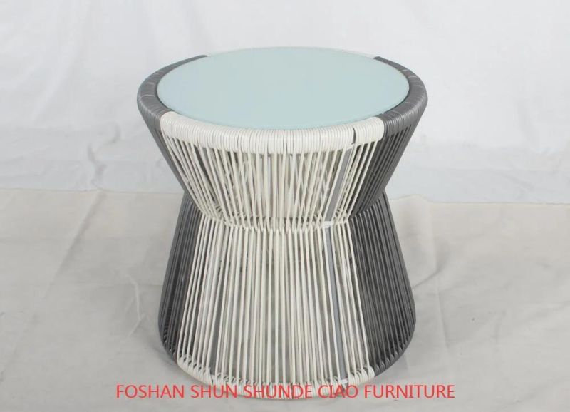 Round Rattan Weaving Coffee Table Outdoor Furniture with Glass Top