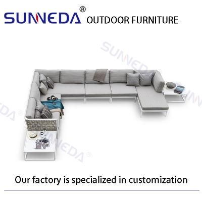 Patio Outdoor Rattan Sofa with Cushion and Tea Table Furniture