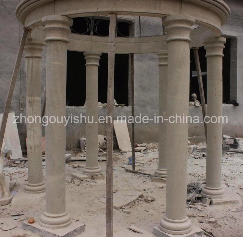 Stone Carving Natural Beige Marble Garden Gazebo