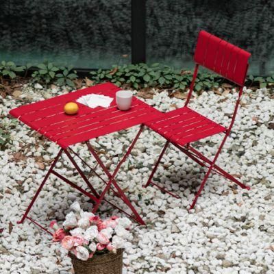 Rust Resistant Steel Slats Red Garden Furniture Dining Table Folding Chair Wedding Furniture