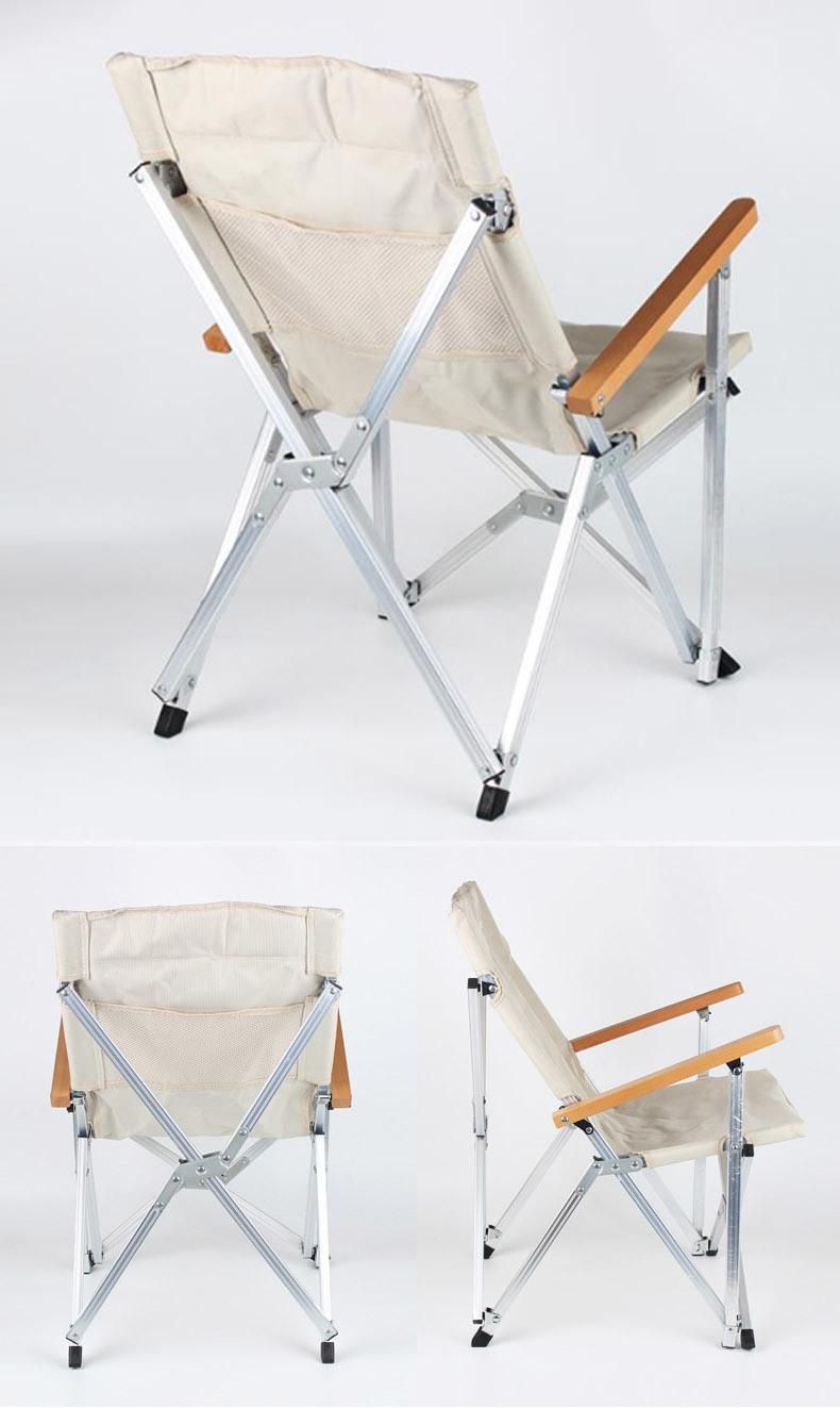 Outdoor Portable Aluminum Frame with Solid Wood Armrest Lightweight Folding Camping Low Chair