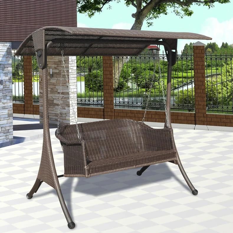 Outdoor 2-Seats Double Swing Chair Rattan Rocking Chair with Cushion