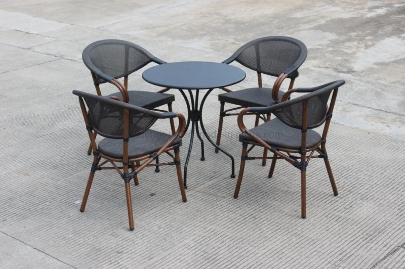 4PCS Round Steel Table Stackable Textiline Chair Set Outdoor Furniture