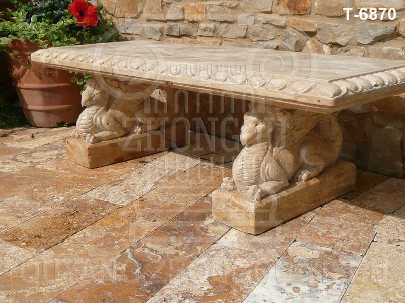 Marble Stone Garden Bench Carved with Dragon