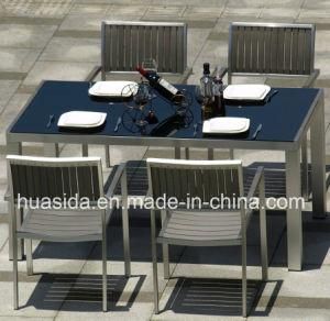Patio Cozy Dining Table Wit Black Tempered Glass Tabletop