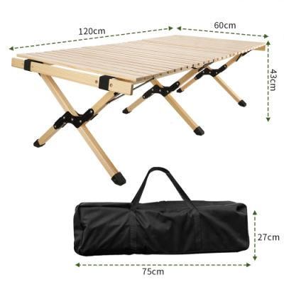 Portable Outdoor Indoor Picnic Wood Folding Camping Table Large Size Solid Wood Roll up Travel Barbecue Picnic Table with Carry Bag