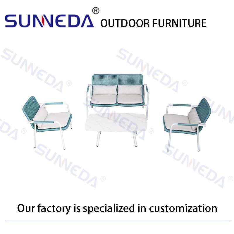 Beach Outdoor Woven Rattan Furniture Aluminum Leisure Outdoor Chair with Table Set