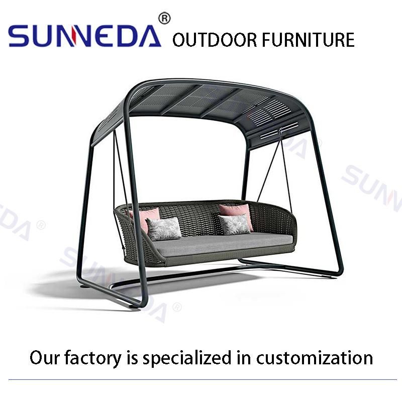 Patio Rocking Camping Chair with Canopy Rattan Patio Cushion Garden Furniture