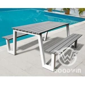 Waterproof and UV Outdoor Garden Metal Frame Plastic Wood Conjoined Dining Set