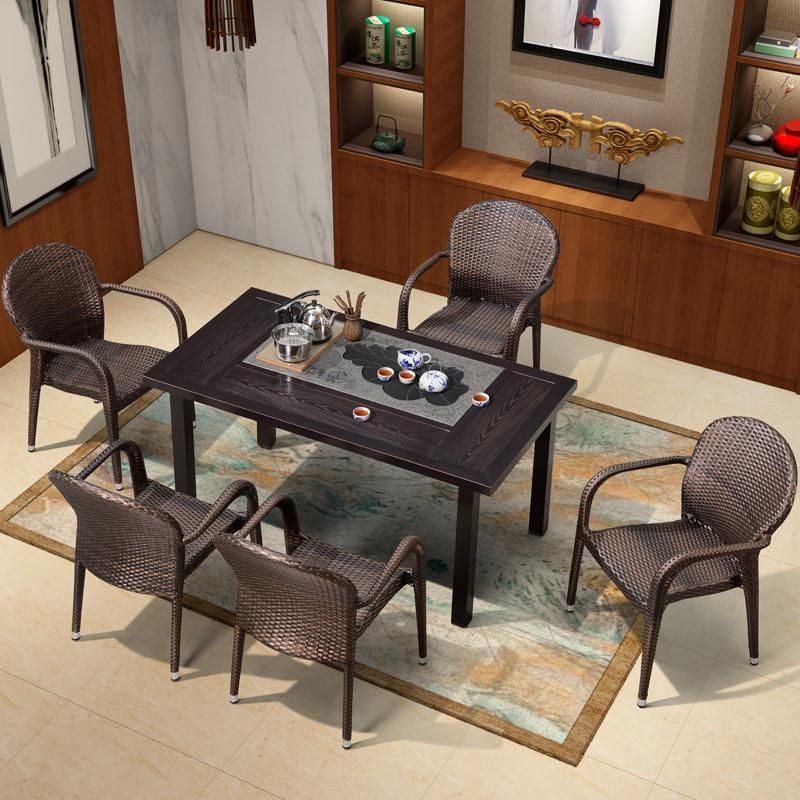 Kongfu Tea Table PE Rattan Chair Furniture Combination