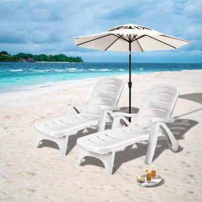 Outdoor PP Plastic Folding Lounge Beach Chair with Wheels