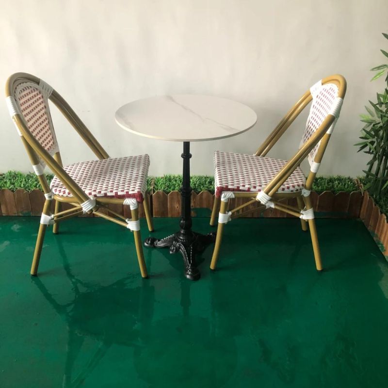 Red and White Color PE Rattan Braiding Seating Stackable Restaurant Chairs