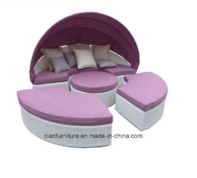 Patio Wicker Garden Furnitures Rattan Sunbed with Shed (CF699L)