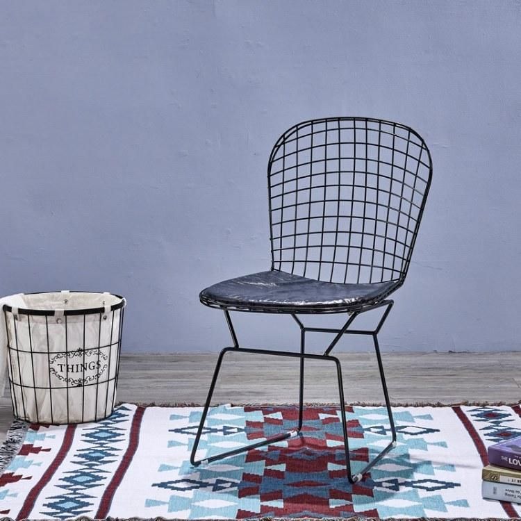 Outdoor Rose Gold Wire Stacking Metal Cafe Garden Chair with Seat Pad Indoor Living Room Relaxing Leisure Chair