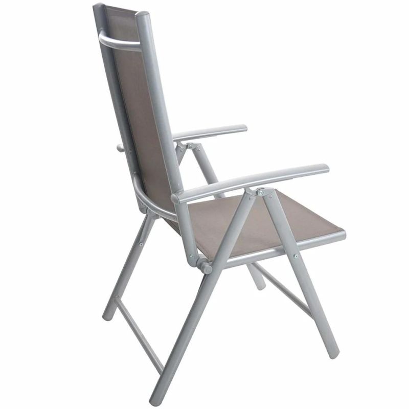 Folding Sling Chair Patio Adjustable Reclining Back Sturdy Aluminum Frame with Armrest Indoor Outdoor Furniture Garden Pool Bench, Gary
