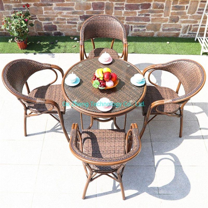 Original Design From Factory Leisure 4 Seater Aluminium Metal Rattan Wicker Dining Chair and Table Set Outdoor Garden Furniture