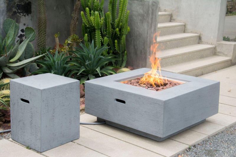 Grc Gfrc Cement with Fiber Glass Morden Square Propane Gas Fire Pit Fire Table