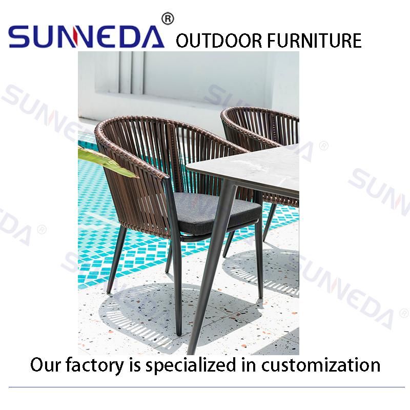 Comfortable Outdoor Garden Rattan Woven Chair and Aluminum Pipe Rock Board Tabletop