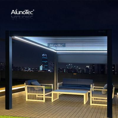 Durable Manually Operated Restaurant Waterproof Pergola with LED Lights
